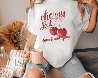 Cherry Red Graphic Tee, Retro Fruit Sweatshirt, Y2K Style