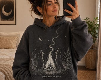 Girls Will Be Girls Sweatshirt, Witch Ritual Bonfire Shirt, Spooky Halloween Crewneck, Black Gothic Sweater