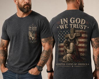 In God We Trust Shirt, Jesus Praying Cross American Flag Tee, United States of America Christian T-Shirt