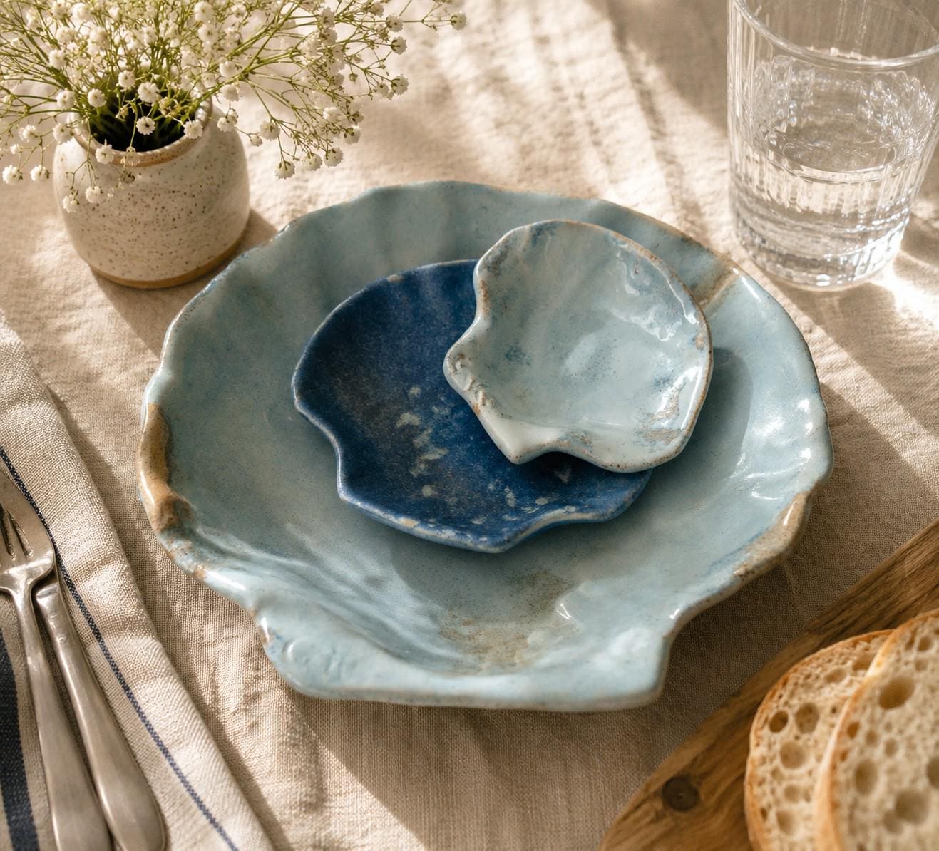 貝殻」セット – 青い石器の皿とボウル - Etsy 日本