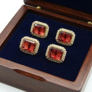 Tuxedo Buttons Lab Created Ruby Gemstone | Gold & Silver Finish | Groom Wedding Formal Accessories |