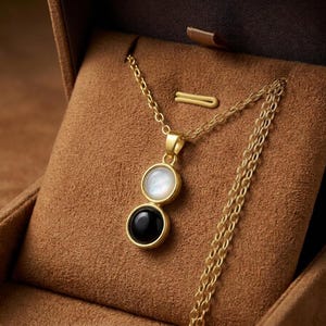 Black Tourmaline Moonstone Pendant Necklace – Protection and Intuition