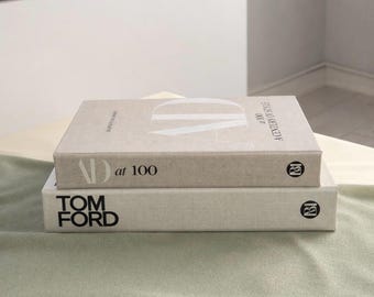 Juego de 2 cajas de libros de moda en beige neutro, libros de imitación minimalistas, estantería decorativa, decoración para la mesa de centro.