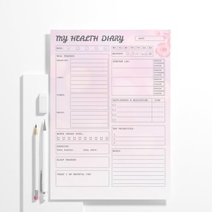 Daily Food and Health Journal, Wellness Tracker (Printable PDF)