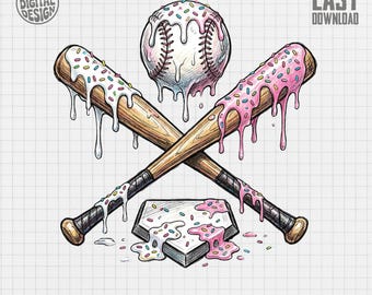 Béisbol digital PNG, clipart deportivo, pastel de béisbol, bates cruzados, clipart de home, pastel con chispas PNG, diseño deportivo, diseño de pastel