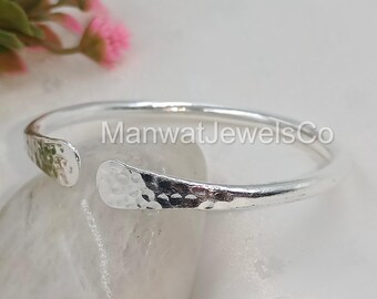 Hammered Sterling Silver Cuff Bracelet, Adjustable Open Bangle