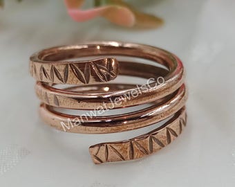 Anillo de cobre macizo hecho a mano, con espiral ajustable - Alivio de la artritis