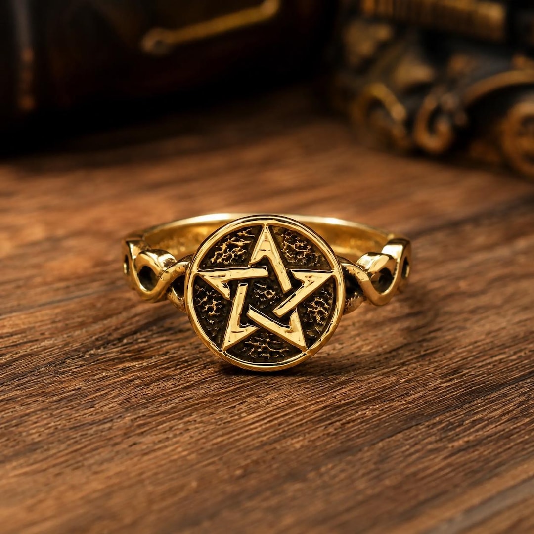 Gold Ripentagram Ring Gold Pentagram Ring, Wiccan Star Ring, Gothic Witch Jewelry, Celtic ...