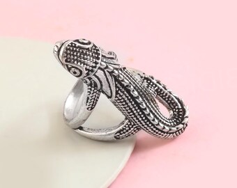 925 Sterling Silver Lizard Ring • Animal Handmade Statement Reptile Jewelry / Gold Plated Silver Gecko