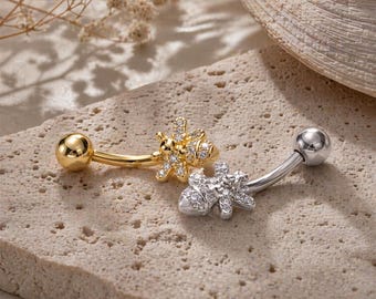 Crystal Bee Belly Button Ring, Gold Silver Navel Piercing Jewelry, Women Body Bar