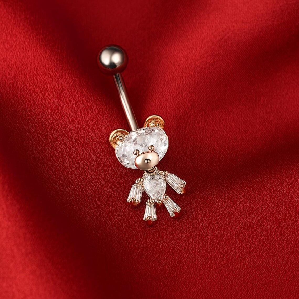 Gold Crystal Teddy Bear Belly Ring – Dangle Navel Piercing - Etsy