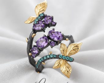 Secret Garden Collection Designer Ring – Natural Butterfly Style – S925 Sterling Silver Natural Amethyst Ring – An Exclusive Gift for Her