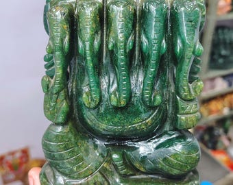 Scultura di Ganesha in avventurina verde naturale / Scultura religiosa del dio indù Ganesha Ji / Idolo di Ganesha in avventurina verde intagliato a mano / Tempio
