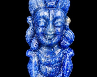 Handgesneden hanger met blauwe saffier van Shiva / Religieuze edelsteen van een hindoeïstische god / Neelam Shiva / Blauwe Shiva hanger / Geboortesteen cadeau