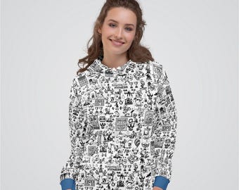 Felpa con cappuccio Fitness Collage / Felpa con stampa atletica, stile unisex