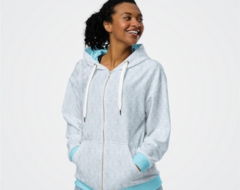 Golfhoodie met rits voor dames | Turkoois sterpatroon, atletisch sweatshirt