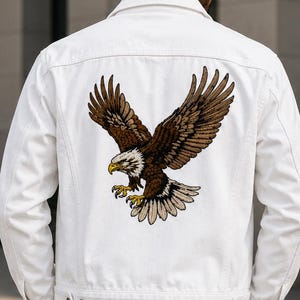 Large Bald Eagle Embroidery Patch – Biker Jacket Applique (Digital Download, 10x9.38 inch)