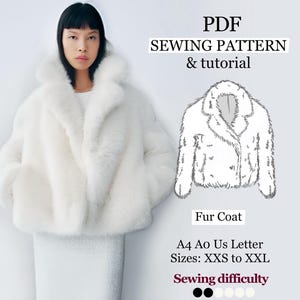 Cartamodello per cappotto corto in pelliccia sintetica in PDF / Giacca con revers a lancia da donna / Formato A4 A0 US Letter / XXS–XXL / Cartamodello per cappotto invernale in morbida peluche