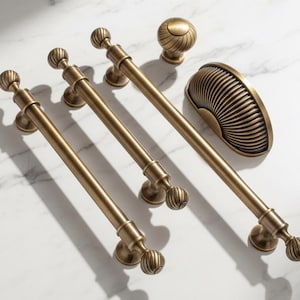 One Piece Antique Solid Brass Hardware – Door Handle, Drawer Pull, Cabinet Knob / Pull – Handmade Cupboard, Dresser, Wardrobe Furniture