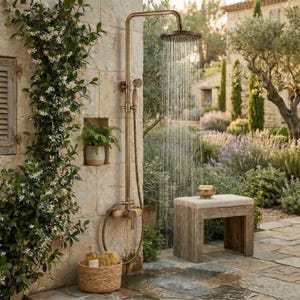 Kit doccia da esterno con doccetta, sistema doccia a pioggia da parete in ottone anticato, set doccia da giardino rustico, decorazione per piscina e casa sulla spiaggia