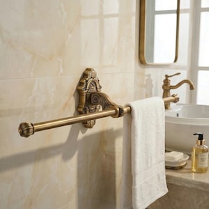 French Victorian Double Towel Bar - Antique Brass Wall Mounted Bath Towel Holder - Classic Vintage Bathroom Hardware Decor Collection
