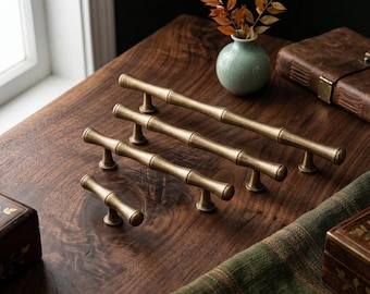 Manijas de gabinete de bambú de latón macizo, tiradores de pagoda de bambú de latón antiguo, herrajes para muebles de inspiración asiática, tiradores decorativos para cajones Japandi
