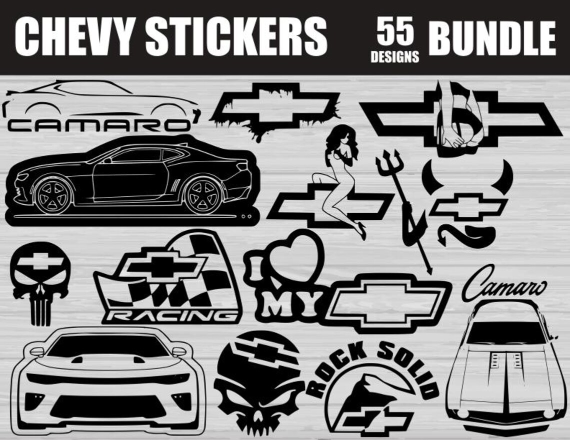Chevy Car Stickers SVG PNG Design Bundle, American Car Stickers, Car ...