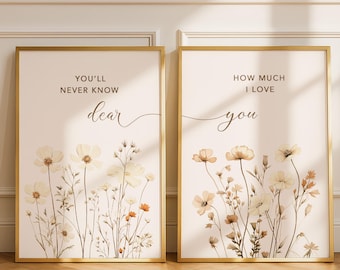 Boho Wildflower Nursery Wall Art Set of 2, You Are My Sunshine, Neutral Beige Watercolor Floral, Baby Girl Room Decor (Digital Download)