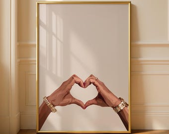 Heart Hands Printable Wall Art, African American Woman Love Sign Poster, Boho Neutral Beige Decor, Feminine Hand Gesture (Digital Download)