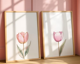 Pink Lily & Tulip Watercolor Print – Botanical Floral Wall Art ...