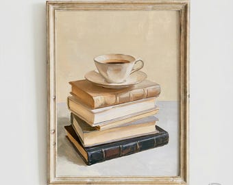 Vintage Coffee Bar Sign Print, Dark Academia Literary Decor, Neutral Kitchen Wall Art (Digital Download)