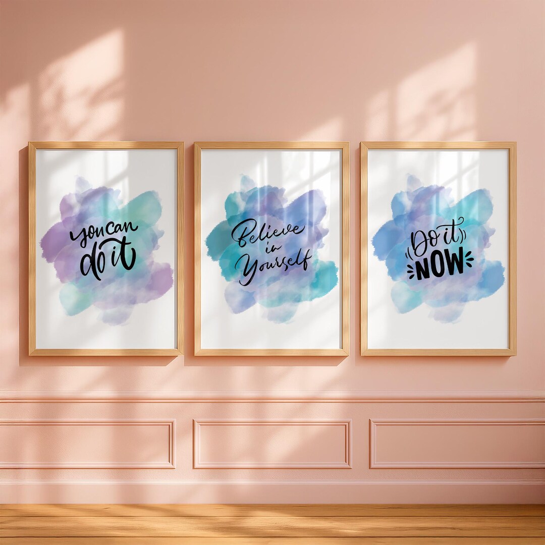 Motivational Wall Art Set of 3, Watercolor Inspirational Quotes, Teen ...