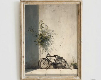 Vintage Bicycle Wall Art Print, Neutral Minimalist Bike Poster, Rustic Cottagecore Room Decor, Retro Cycling (Digital Download)