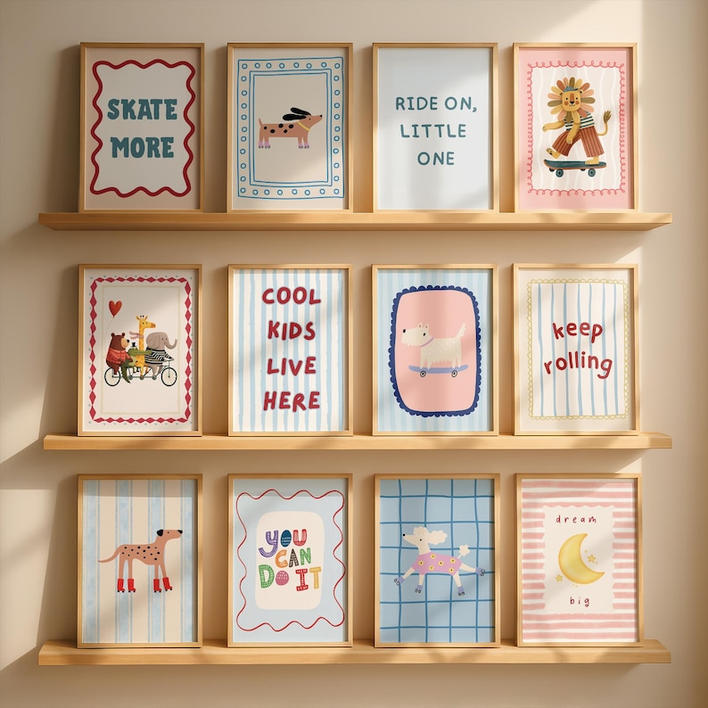 Eclectic Playroom Gallery Set of 30, Cool Kids Live Here Print, Colorful Nursery Decor, Whimsical Animal Poster Bundle (Digital Download) image 2