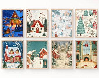 居心地の良い冬のポスター8枚セット、クリスマスプリント、子供部屋の冬の装飾、クリスマスの壁飾り、子供部屋の装飾（デジタルダウンロード）