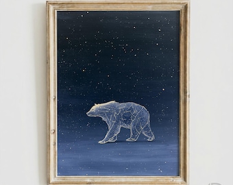 Ursa Major Constellation Wall Art, Navy Blue Nursery Decor, Celestial Great Bear Printable, Astronomy Poster (Digital Download)