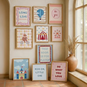 Eclectic Playroom Gallery Set of 30, Cool Kids Live Here Print, Colorful Nursery Decor, Whimsical Animal Poster Bundle (Digital Download) image 3
