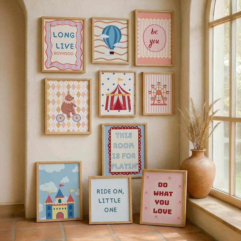 Eclectic Playroom Gallery Set of 30, Cool Kids Live Here Print, Colorful Nursery Decor, Whimsical Animal Poster Bundle (Digital Download) image 3
