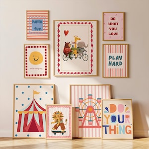 Eclectic Playroom Gallery Set of 30, Cool Kids Live Here Print, Colorful Nursery Decor, Whimsical Animal Poster Bundle (Digital Download) image 4