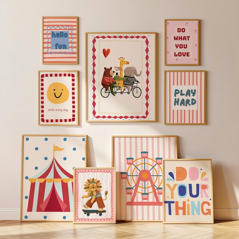 Eclectic Playroom Gallery Set of 30, Cool Kids Live Here Print, Colorful Nursery Decor, Whimsical Animal Poster Bundle (Digital Download) image 4