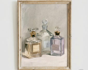 Vintage Perfume Bottle Printable Wall Art, Elegant Vanity Decor, Shabby Chic Bathroom Print, Coquette Poster (Digital Download)