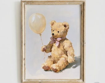 Vintage Teddy Bear Print, Boy Nursery Decor, Cottagecore Decor, Boho Kids Room Poster, Baby Shower Gift (Digital Download)