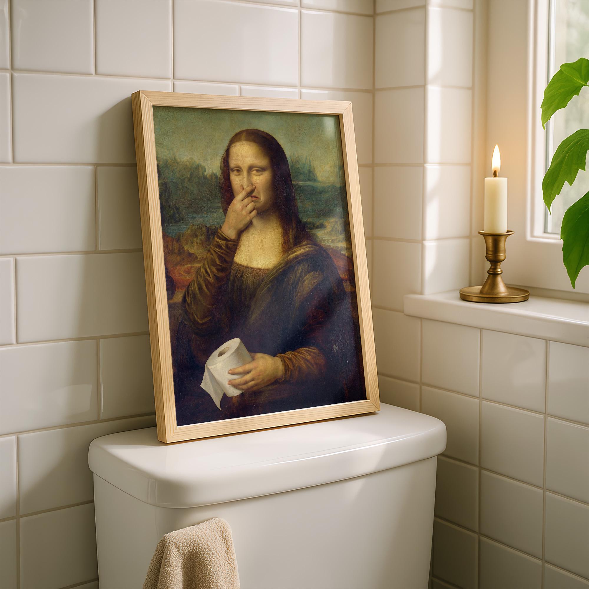 Funny Mona Lisa Bathroom Print, Holding Nose Wall Art, Altered Vintage ...