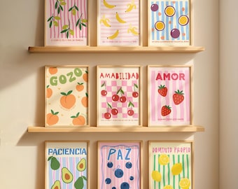 Spanish Fruit of the Spirit Print Set of 9, Christian Nursery Decor, Preppy Bible Verse Wall Art, Danish Pastel Art (Digital Download)