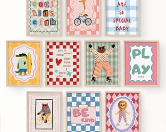 Retro Nursery Wall Art Set of 10, Cool Kids Club Poster, Playroom Decor, Pastel Animal Poster (Digital Download)