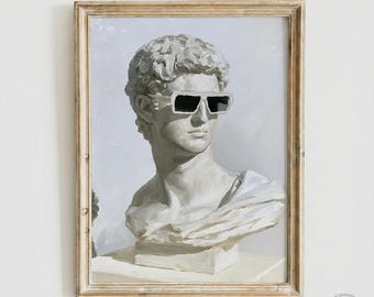 Michelangelo David Statue Pop Art Print, Quirky Altered Art with Sunglasses Wall Art, Eclectic Dopamine Decor (Digital Download)