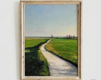 Vintage Country Road Landscape Print, Cottagecore Farmhouse Decor, Pastoral English Countryside Wall Art (Digital Download)