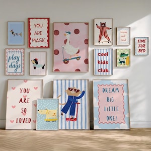 Pacchetto artistico Cool Kids Club, set di 14 stampe murali di animali, decorazioni per la cameretta dei bambini, divertenti stampe murali per bambini (download digitale)