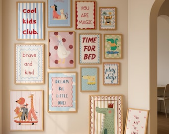 Cool Kids Club Printable Set of 14, Retro Nursery Gallery, Eclectic Playroom Decor, Colorful Animal Prints (Digital Download)