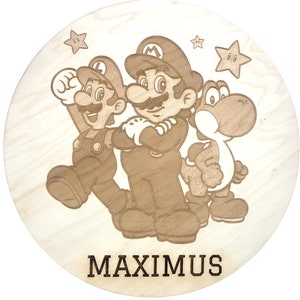 Custom-Made Super Mario Luigi Yoshi Wooden Wall Decor Plaque, Kid&#39;s Room, Gift, Children, Baby, Name
